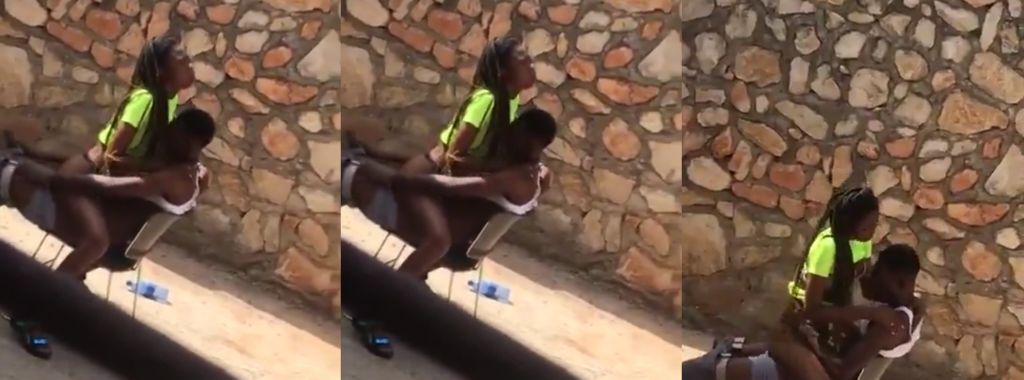Ebony Hotel Chick Rides Guest Reverse Cowgirl on Parking Chair – Public Hotel Porn